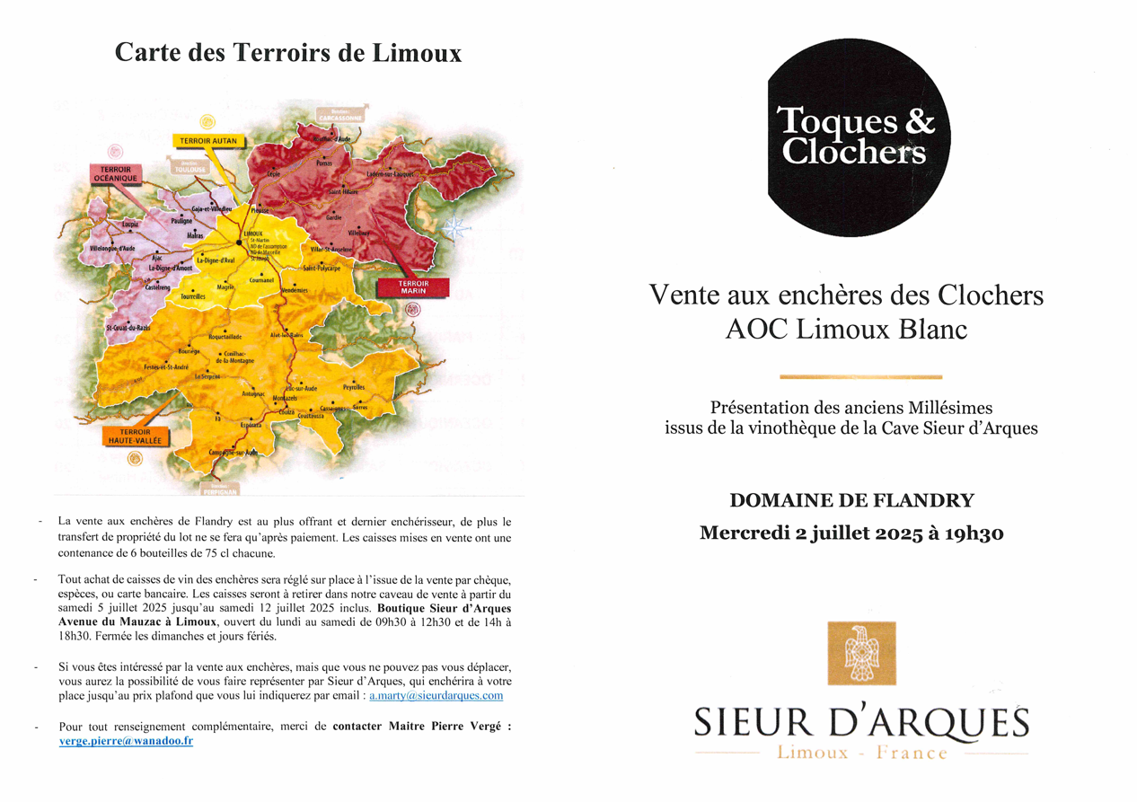 Vente aux enchères toques et clochers Sieur d’Arques Limoux Vente aux enchères toques et clochers Sieur d’Arques Limoux